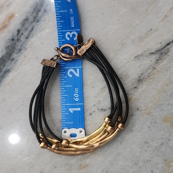 Chico’s Multi-Strand Black Leather Bracelet w/ Hammered Gold-Tone Accents - Picture 6 of 6